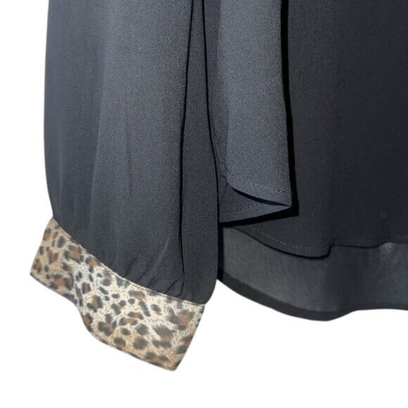 Zenobia Black Button-Up Shirt With Leopard Print Collar & Cuffs Womens XXL - Picture 5 of 8